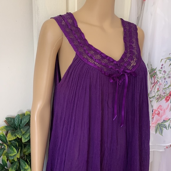 Purple Gauze sleeveless boho tunic mini dress babydoll top L - Picture 7 of 13